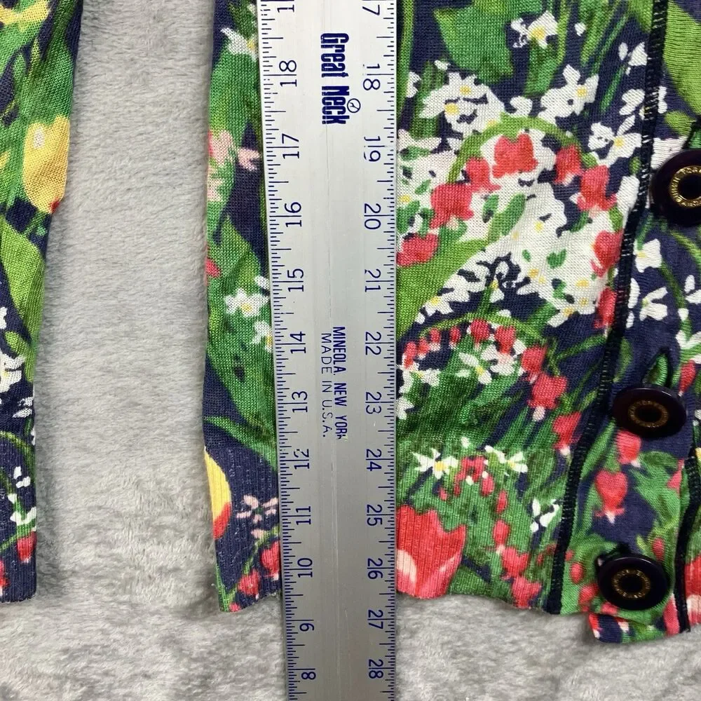Tory Burch Linen Blend Cardigan Womens S Floral Garden Print Lightweight Preppy